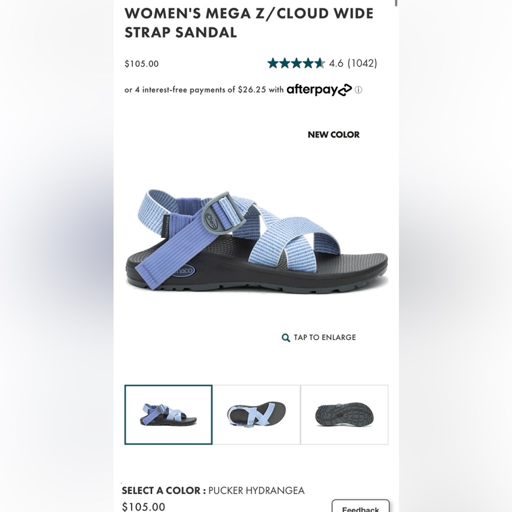 Chaco Women’s Mega Z/Cloud Wide Strap Sandal Size 10 Pucker Hydrangea Color NWOT